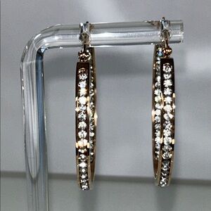 NWOT Gold Plated CZ Accented Stainless Steel Designer Hoop Earrings